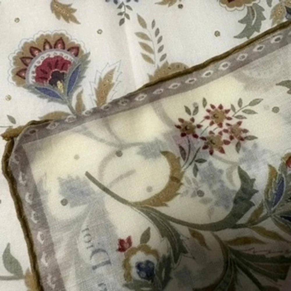 Vtg CHRISTIAN DIOR Scarf Handkerchief Floral Cream Red 18.5